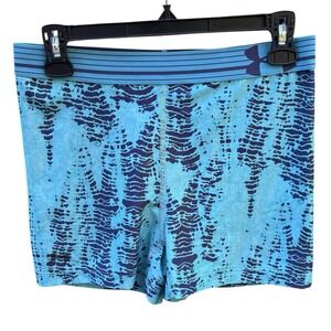 Under‎ Armour Women's Small Compression Shorts Aqua Blue Pattern Gym Activewear